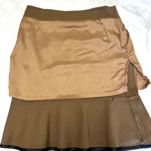 ECCOCI Women's Dark Beige A-Line Flounce Hem Knee-Length Stretch Skirt Sz 4 - Picture 7 of 8